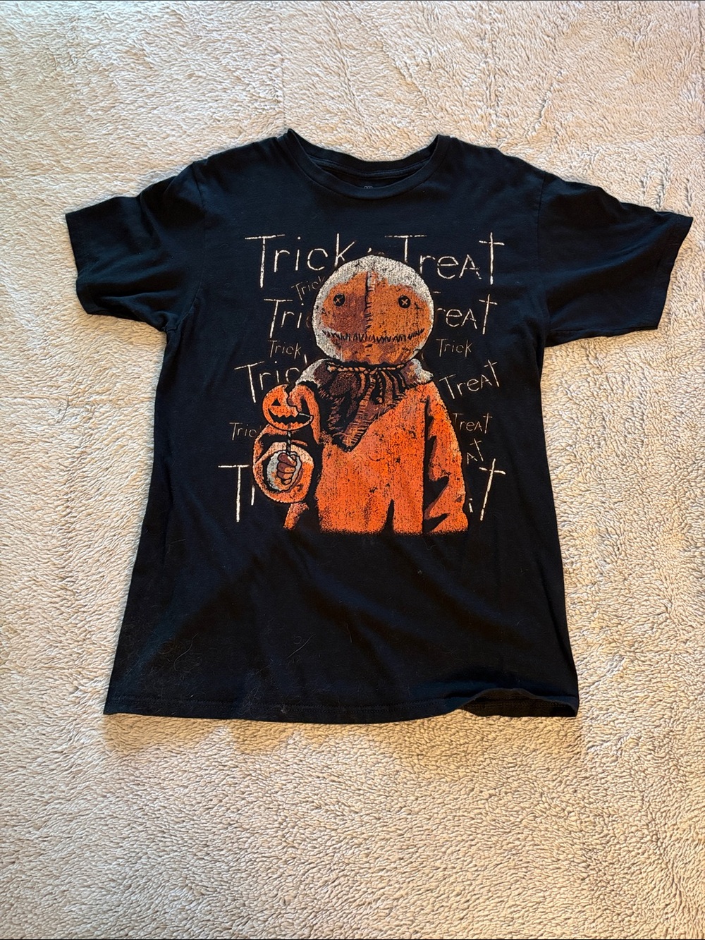 Black Halloween Graphic Tee with Orange Pumpkin Figure